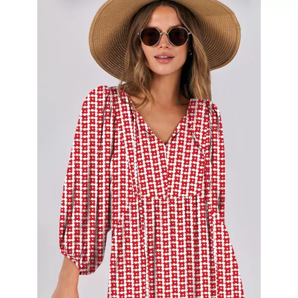 imageANRABESS Womens Boho Maxi Dresses 2024 Summer V Neck Puff Sleeve Casual Flowy Swing ALine Long Beach DressRed Floral
