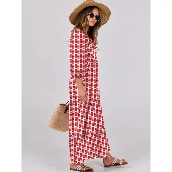 imageANRABESS Womens Boho Maxi Dresses 2024 Summer V Neck Puff Sleeve Casual Flowy Swing ALine Long Beach DressRed Floral