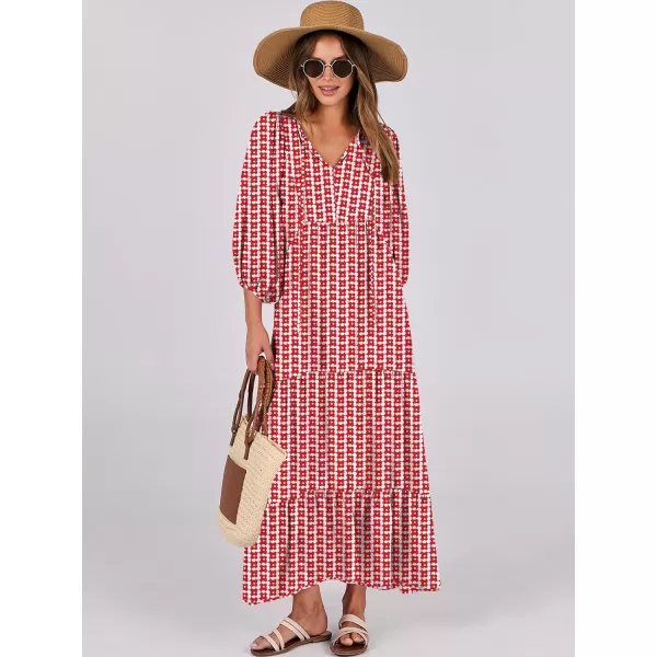 imageANRABESS Womens Boho Maxi Dresses 2024 Summer V Neck Puff Sleeve Casual Flowy Swing ALine Long Beach DressRed Floral
