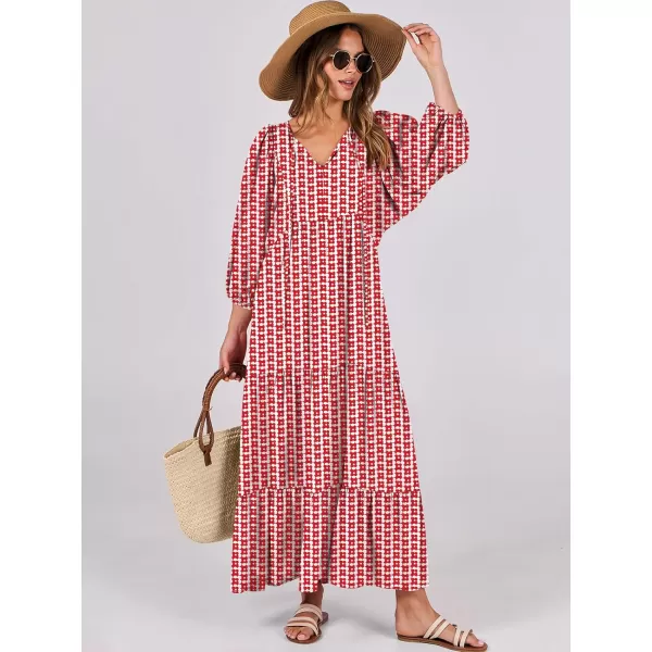 imageANRABESS Womens Boho Maxi Dresses 2024 Summer V Neck Puff Sleeve Casual Flowy Swing ALine Long Beach DressRed Floral
