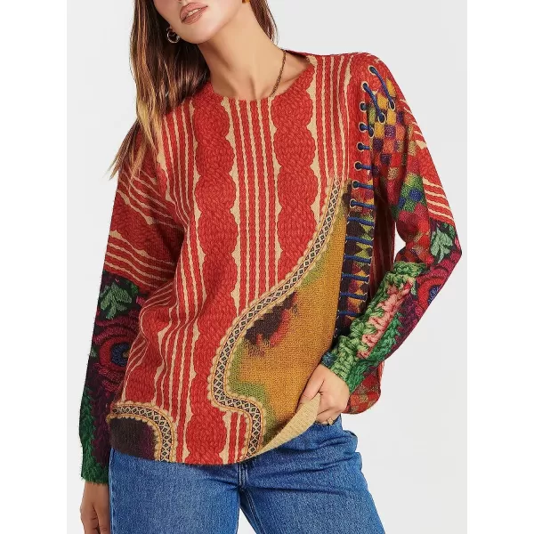 imageANRABESS Womens Boho Sweater Long Sleeve Crewneck Casual Loose Oversized Graphic Pullover Sweater TopGraphic 05