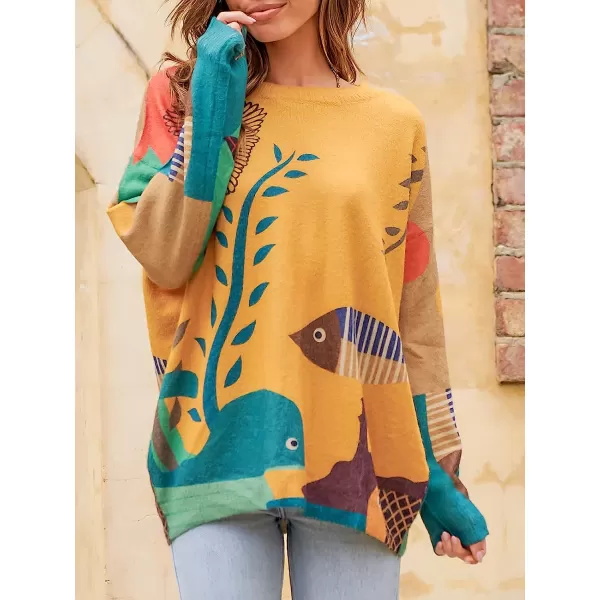 imageANRABESS Womens Boho Sweater Long Sleeve Crewneck Casual Loose Oversized Graphic Pullover Sweater TopGraphic 07