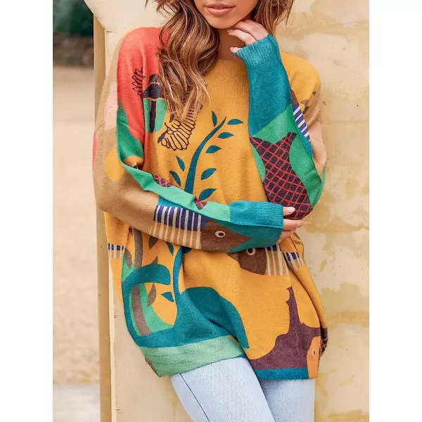 imageANRABESS Womens Boho Sweater Long Sleeve Crewneck Casual Loose Oversized Graphic Pullover Sweater TopGraphic 07