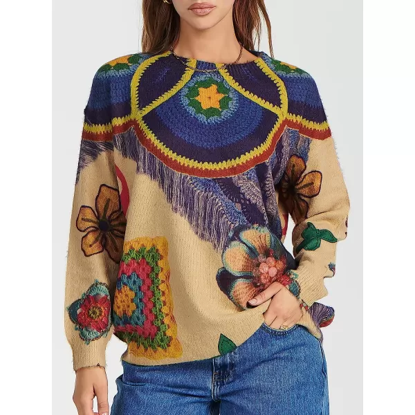 imageANRABESS Womens Boho Sweater Long Sleeve Crewneck Casual Loose Oversized Graphic Pullover Sweater TopGraphic 14