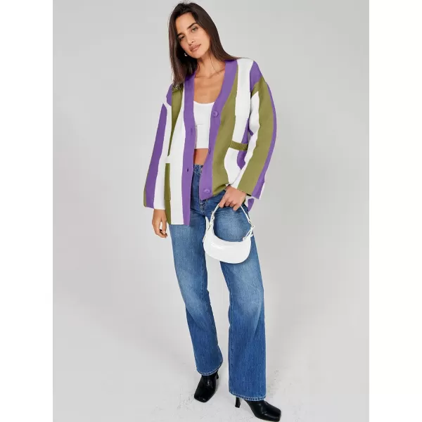 imageANRABESS Womens Cable Knit Long Sleeve Open Front Cardigan Sweaters Color Block Boho Striped Outwear CoatsArmy Green