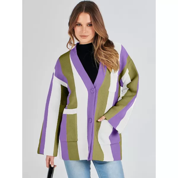 imageANRABESS Womens Cable Knit Long Sleeve Open Front Cardigan Sweaters Color Block Boho Striped Outwear CoatsArmy Green