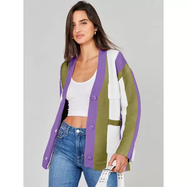 imageANRABESS Womens Cable Knit Long Sleeve Open Front Cardigan Sweaters Color Block Boho Striped Outwear CoatsArmy Green