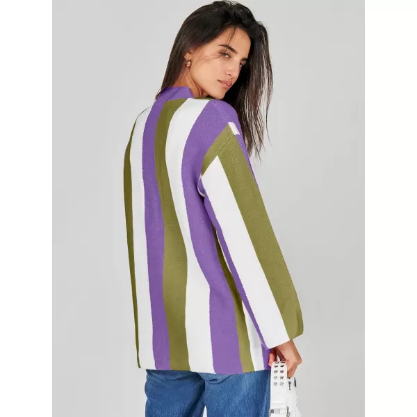 imageANRABESS Womens Cable Knit Long Sleeve Open Front Cardigan Sweaters Color Block Boho Striped Outwear CoatsArmy Green