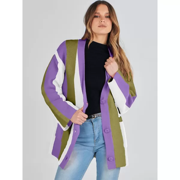 imageANRABESS Womens Cable Knit Long Sleeve Open Front Cardigan Sweaters Color Block Boho Striped Outwear CoatsArmy Green