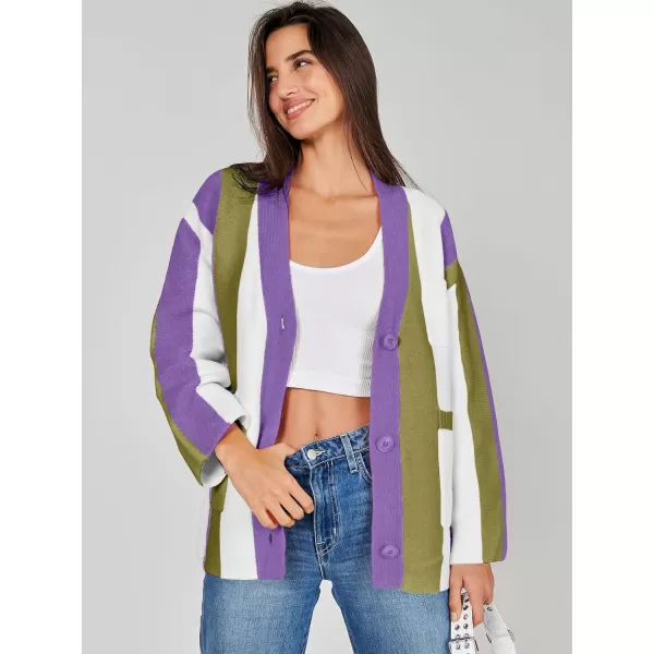 imageANRABESS Womens Cable Knit Long Sleeve Open Front Cardigan Sweaters Color Block Boho Striped Outwear CoatsArmy Green