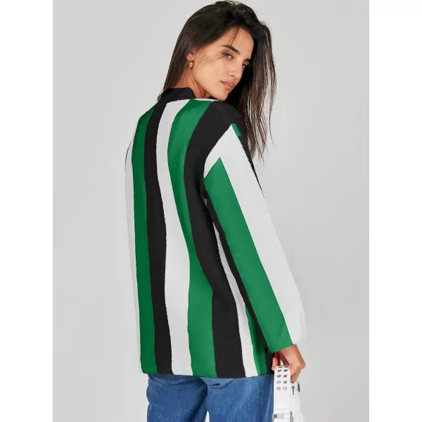 imageANRABESS Womens Cable Knit Long Sleeve Open Front Cardigan Sweaters Color Block Boho Striped Outwear CoatsBlack Green