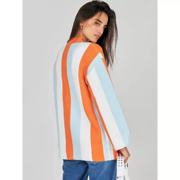 imageANRABESS Womens Cable Knit Long Sleeve Open Front Cardigan Sweaters Color Block Boho Striped Outwear CoatsRainbow Orange