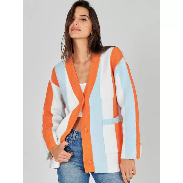imageANRABESS Womens Cable Knit Long Sleeve Open Front Cardigan Sweaters Color Block Boho Striped Outwear CoatsRainbow Orange
