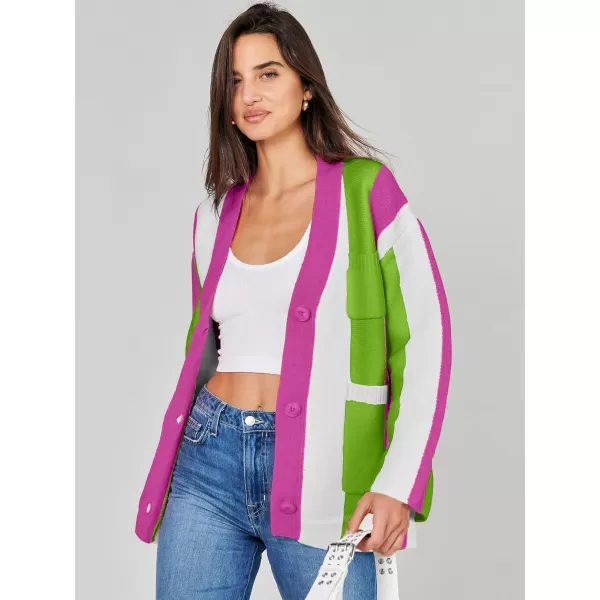 imageANRABESS Womens Cable Knit Long Sleeve Open Front Cardigan Sweaters Color Block Boho Striped Outwear CoatsRainbow Purple