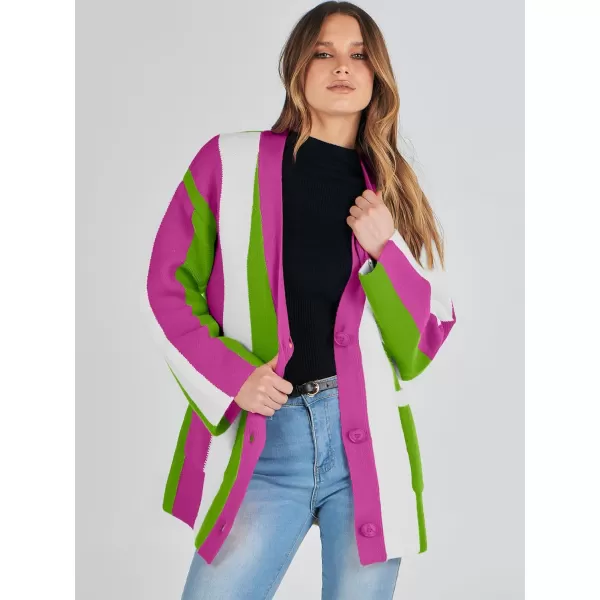imageANRABESS Womens Cable Knit Long Sleeve Open Front Cardigan Sweaters Color Block Boho Striped Outwear CoatsRainbow Purple