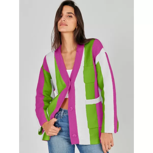 imageANRABESS Womens Cable Knit Long Sleeve Open Front Cardigan Sweaters Color Block Boho Striped Outwear CoatsRainbow Purple