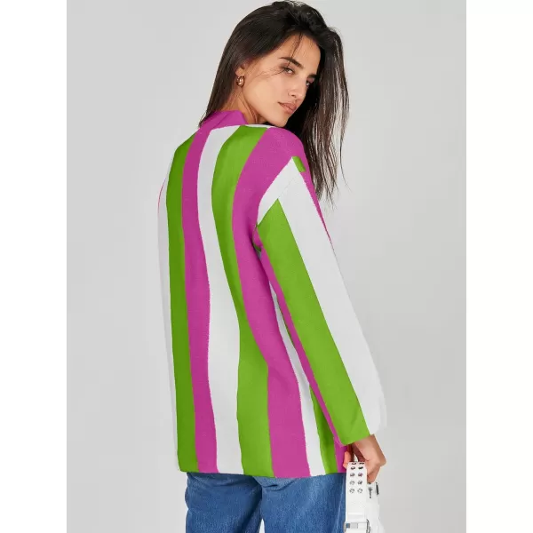 imageANRABESS Womens Cable Knit Long Sleeve Open Front Cardigan Sweaters Color Block Boho Striped Outwear CoatsRainbow Purple