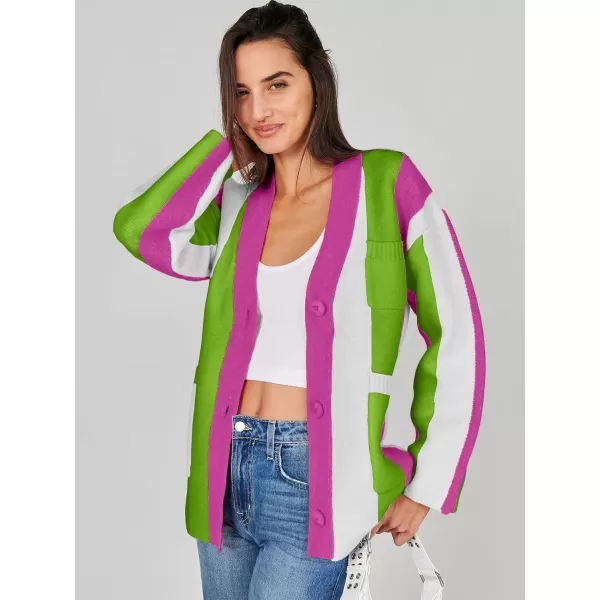 imageANRABESS Womens Cable Knit Long Sleeve Open Front Cardigan Sweaters Color Block Boho Striped Outwear CoatsRainbow Purple