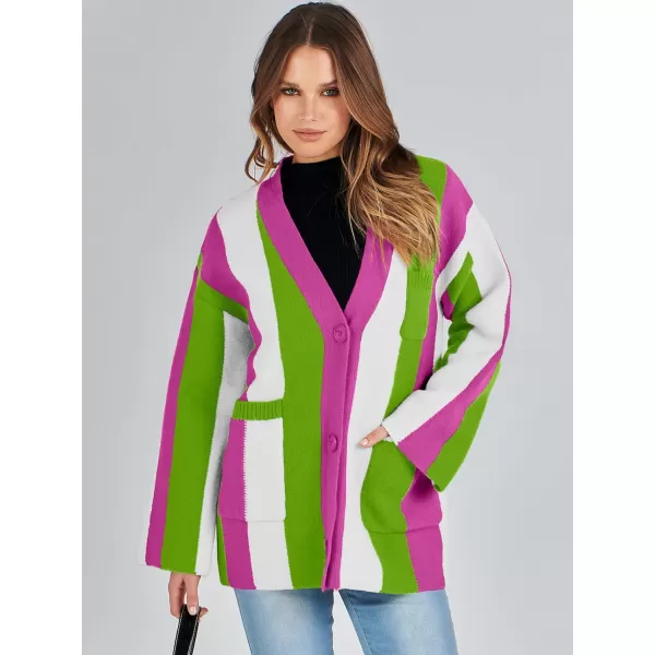 imageANRABESS Womens Cable Knit Long Sleeve Open Front Cardigan Sweaters Color Block Boho Striped Outwear CoatsRainbow Purple