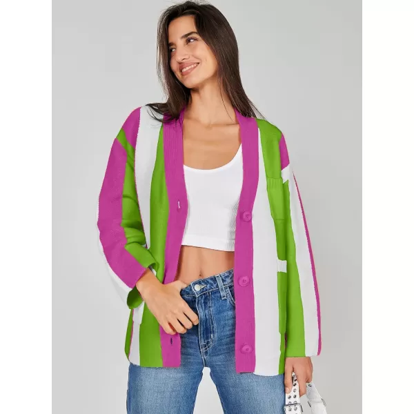 imageANRABESS Womens Cable Knit Long Sleeve Open Front Cardigan Sweaters Color Block Boho Striped Outwear CoatsRainbow Purple