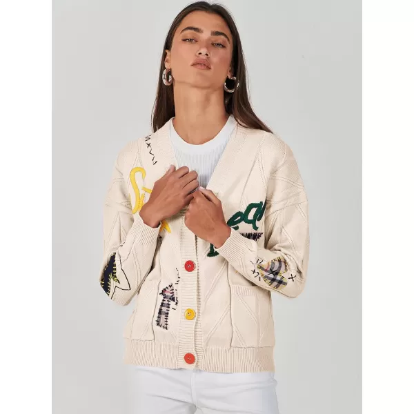 imageANRABESS Womens Cable Knit Long Sleeve Open Front Cardigan Sweaters Fashion Button Down Embroidery Outwear CoatsANRABESS Womens Cable Knit Long Sleeve Open Front Cardigan Sweaters Fashion Button Down Embroidery Outwear Coats