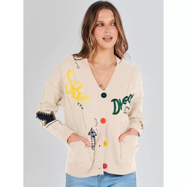 imageANRABESS Womens Cable Knit Long Sleeve Open Front Cardigan Sweaters Fashion Button Down Embroidery Outwear CoatsANRABESS Womens Cable Knit Long Sleeve Open Front Cardigan Sweaters Fashion Button Down Embroidery Outwear Coats
