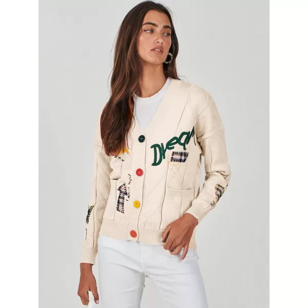 imageANRABESS Womens Cable Knit Long Sleeve Open Front Cardigan Sweaters Fashion Button Down Embroidery Outwear CoatsKhaki