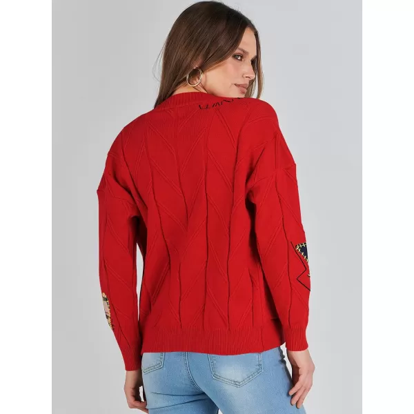 imageANRABESS Womens Cable Knit Long Sleeve Open Front Cardigan Sweaters Fashion Button Down Embroidery Outwear CoatsRed