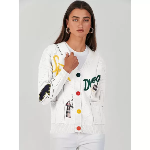 imageANRABESS Womens Cable Knit Long Sleeve Open Front Cardigan Sweaters Fashion Button Down Embroidery Outwear CoatsWhite