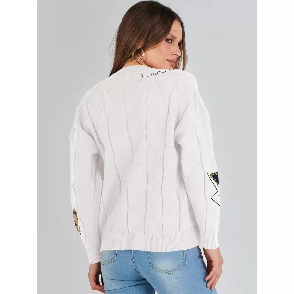imageANRABESS Womens Cable Knit Long Sleeve Open Front Cardigan Sweaters Fashion Button Down Embroidery Outwear CoatsWhite