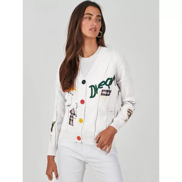 imageANRABESS Womens Cable Knit Long Sleeve Open Front Cardigan Sweaters Fashion Button Down Embroidery Outwear CoatsWhite