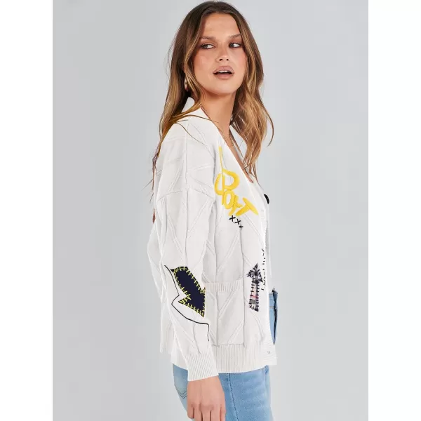 imageANRABESS Womens Cable Knit Long Sleeve Open Front Cardigan Sweaters Fashion Button Down Embroidery Outwear CoatsWhite
