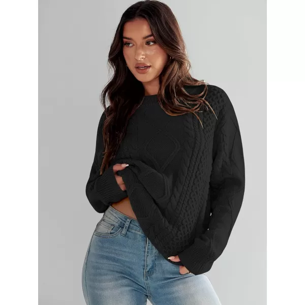 imageANRABESS Womens Cable Knit Sweater Winter Fashion Oversized Long Sleeve Crewneck Chunky Vintage Casual Loose Pullover TopsBlack