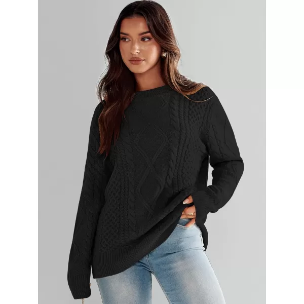 imageANRABESS Womens Cable Knit Sweater Winter Fashion Oversized Long Sleeve Crewneck Chunky Vintage Casual Loose Pullover TopsBlack