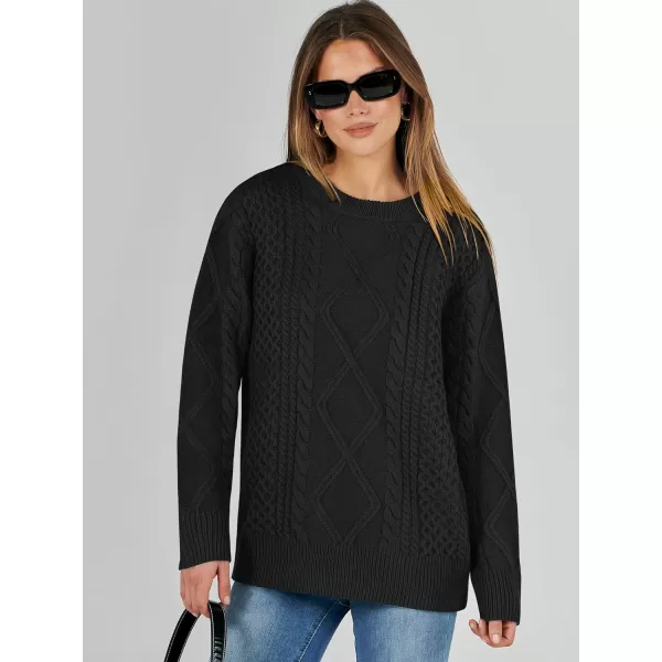 imageANRABESS Womens Cable Knit Sweater Winter Fashion Oversized Long Sleeve Crewneck Chunky Vintage Casual Loose Pullover TopsBlack