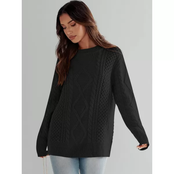 imageANRABESS Womens Cable Knit Sweater Winter Fashion Oversized Long Sleeve Crewneck Chunky Vintage Casual Loose Pullover TopsBlack