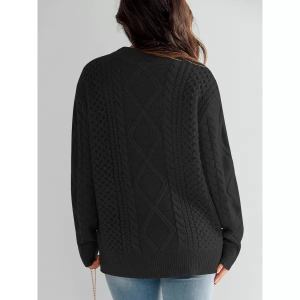 imageANRABESS Womens Cable Knit Sweater Winter Fashion Oversized Long Sleeve Crewneck Chunky Vintage Casual Loose Pullover TopsBlack