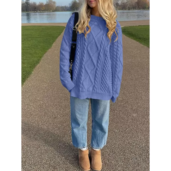 imageANRABESS Womens Cable Knit Sweater Winter Fashion Oversized Long Sleeve Crewneck Chunky Vintage Casual Loose Pullover TopsBlue Purple