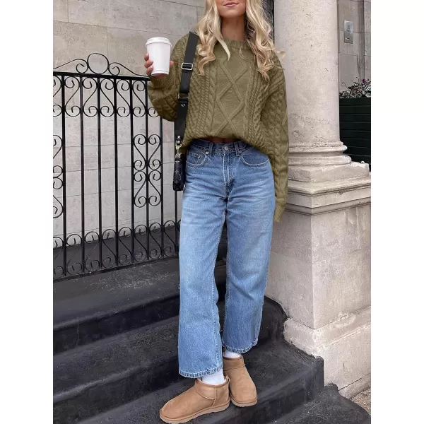 imageANRABESS Womens Cable Knit Sweater Winter Fashion Oversized Long Sleeve Crewneck Chunky Vintage Casual Loose Pullover TopsBrown
