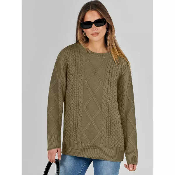 imageANRABESS Womens Cable Knit Sweater Winter Fashion Oversized Long Sleeve Crewneck Chunky Vintage Casual Loose Pullover TopsBrown