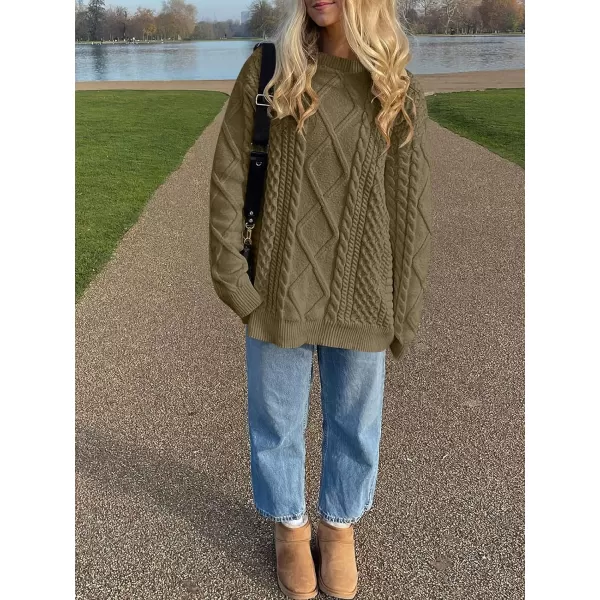 imageANRABESS Womens Cable Knit Sweater Winter Fashion Oversized Long Sleeve Crewneck Chunky Vintage Casual Loose Pullover TopsBrown