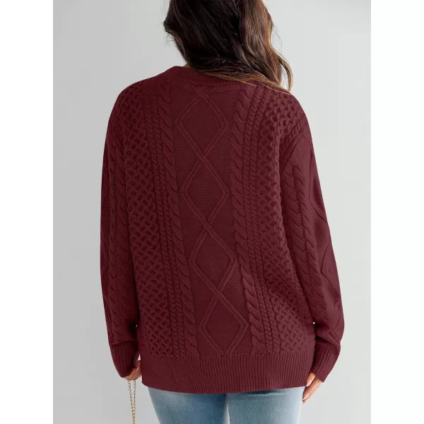 imageANRABESS Womens Cable Knit Sweater Winter Fashion Oversized Long Sleeve Crewneck Chunky Vintage Casual Loose Pullover TopsBurgundy