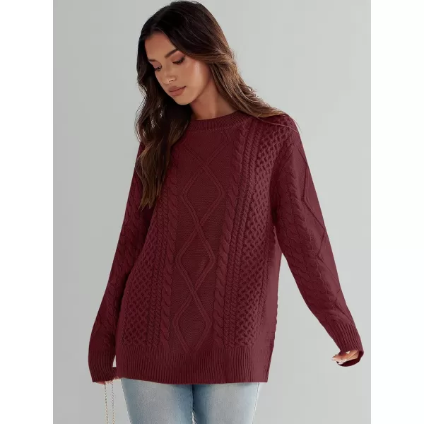 imageANRABESS Womens Cable Knit Sweater Winter Fashion Oversized Long Sleeve Crewneck Chunky Vintage Casual Loose Pullover TopsBurgundy