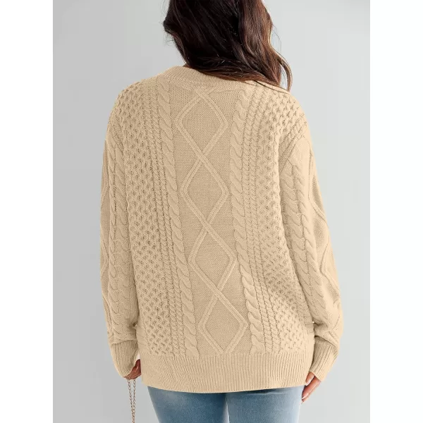 imageANRABESS Womens Cable Knit Sweater Winter Fashion Oversized Long Sleeve Crewneck Chunky Vintage Casual Loose Pullover TopsDeep Apricot