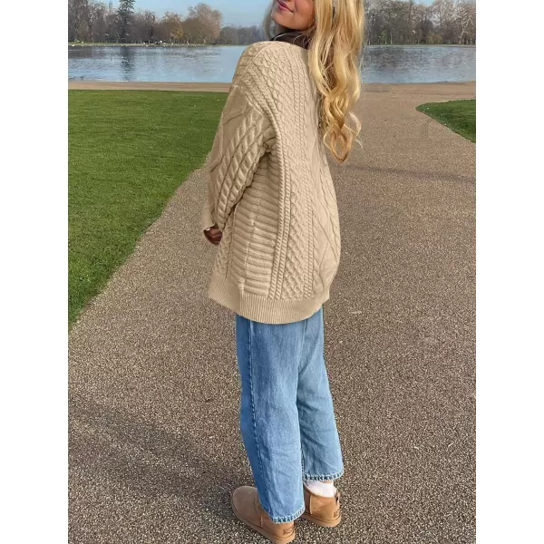 imageANRABESS Womens Cable Knit Sweater Winter Fashion Oversized Long Sleeve Crewneck Chunky Vintage Casual Loose Pullover TopsDeep Apricot