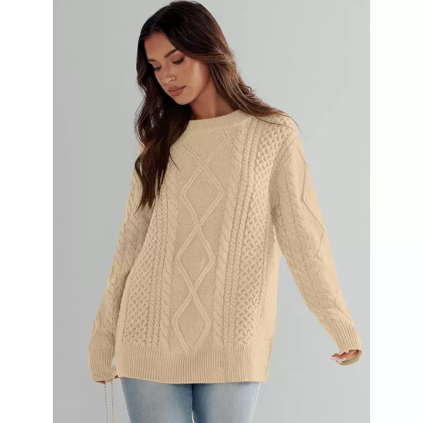 imageANRABESS Womens Cable Knit Sweater Winter Fashion Oversized Long Sleeve Crewneck Chunky Vintage Casual Loose Pullover TopsDeep Apricot