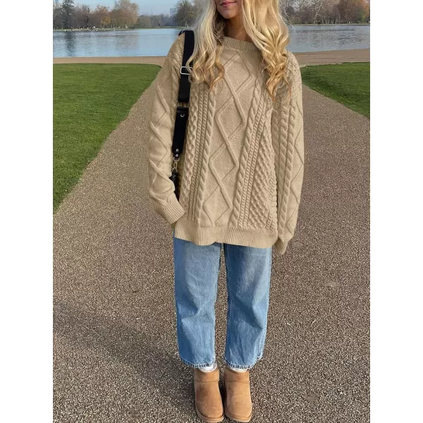 imageANRABESS Womens Cable Knit Sweater Winter Fashion Oversized Long Sleeve Crewneck Chunky Vintage Casual Loose Pullover TopsDeep Apricot