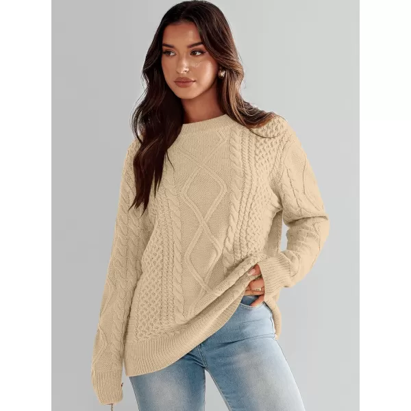 imageANRABESS Womens Cable Knit Sweater Winter Fashion Oversized Long Sleeve Crewneck Chunky Vintage Casual Loose Pullover TopsDeep Apricot