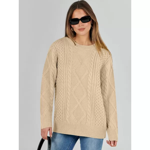 imageANRABESS Womens Cable Knit Sweater Winter Fashion Oversized Long Sleeve Crewneck Chunky Vintage Casual Loose Pullover TopsDeep Apricot