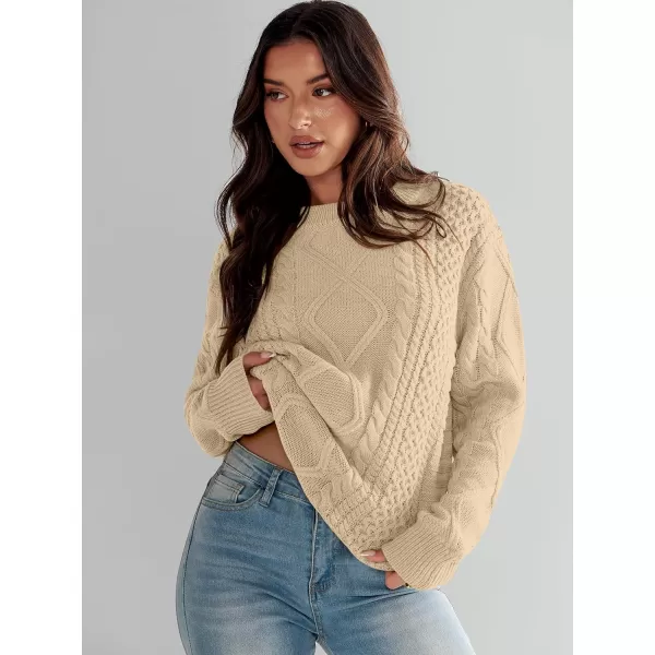 imageANRABESS Womens Cable Knit Sweater Winter Fashion Oversized Long Sleeve Crewneck Chunky Vintage Casual Loose Pullover TopsDeep Apricot